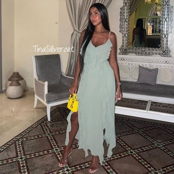 BLOGGER'S FAVE! Zara Long Ruffled Dress Sea Green NWT - Picture 10 of 17